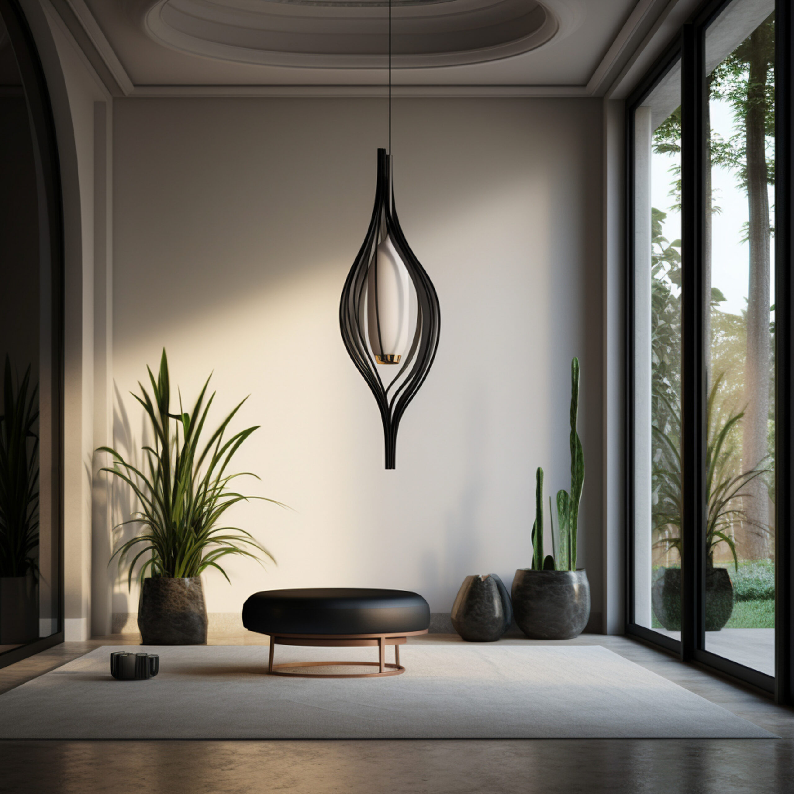 geometric pendant light, in the style of daz3d, minimalistic approach, light-filled interiors, martin rak, hector guimard, light black, aquirax uno --v 5.2 Job ID: 31d76d8e-0a57-4008-84fb-c65371d17676